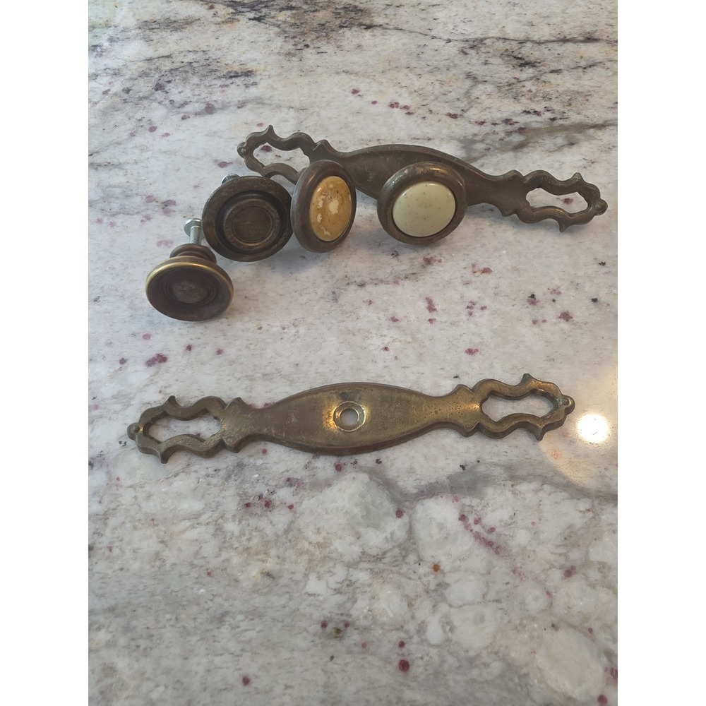 vintage lot of 2 cast & pressed brass Knob DRAWER PULLS 4" long 3/4" wide Heart